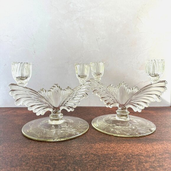 Tiffin Art Deco Double Candle Holders - Picture 2 of 13